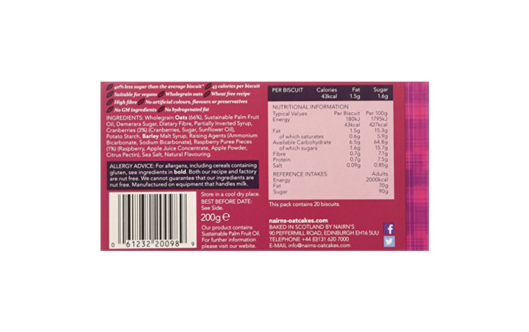 Nairns Mixed Berries Oat Buscuits   Box  200 grams